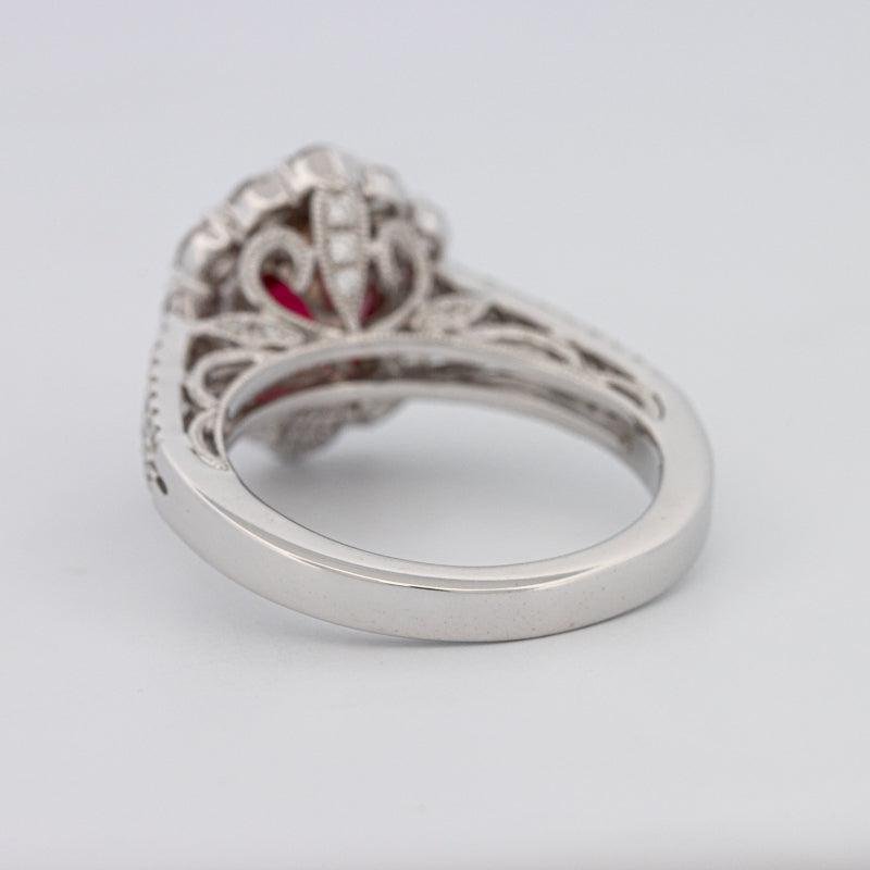 1.30 CT Oval Red Ruby Halo Ring - ZIZOV DIAMONDS