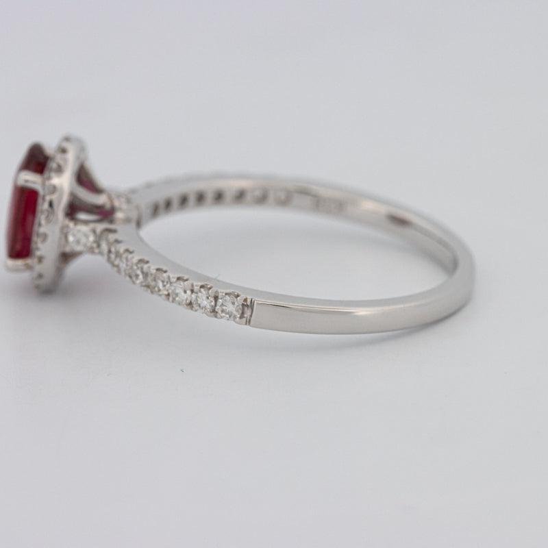 1.30 CT Oval Red Ruby Halo Ring - ZIZOV DIAMONDS