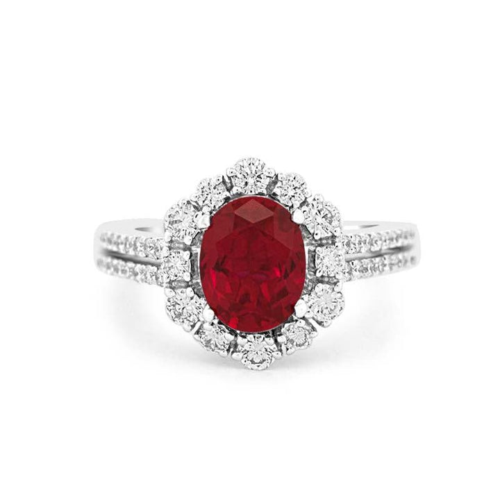 1.30 CT Oval Red Ruby Halo Ring - ZIZOV DIAMONDS