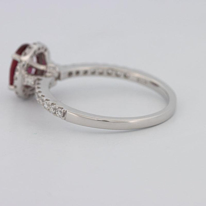 1.30 CT Oval Red Ruby Halo Ring - ZIZOV DIAMONDS