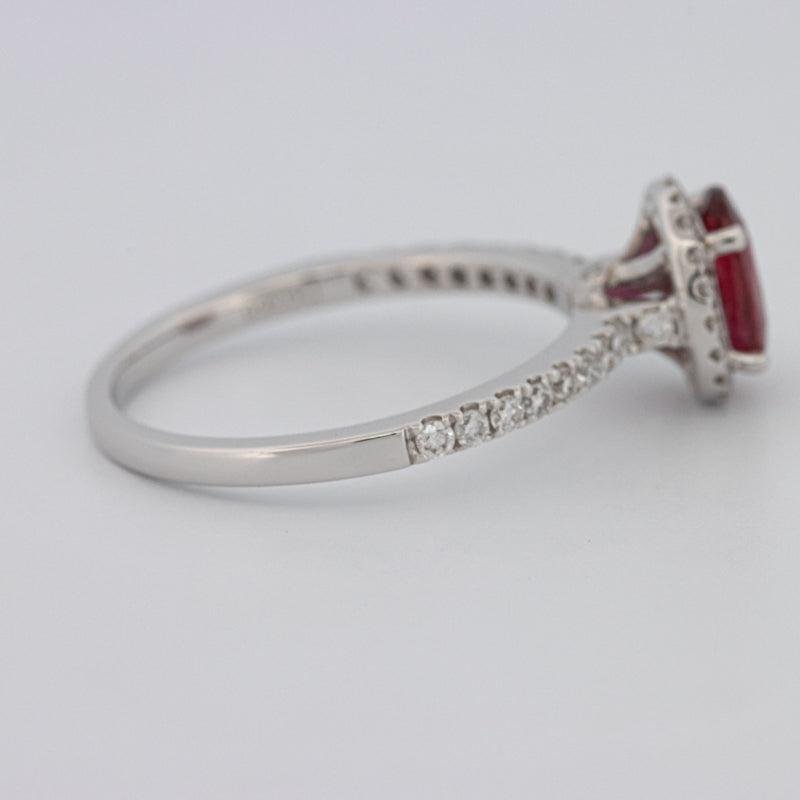 1.30 CT Oval Red Ruby Halo Ring - ZIZOV DIAMONDS