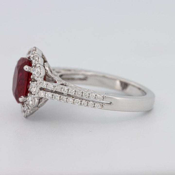 1.30 CT Oval Red Ruby Halo Ring - ZIZOV DIAMONDS