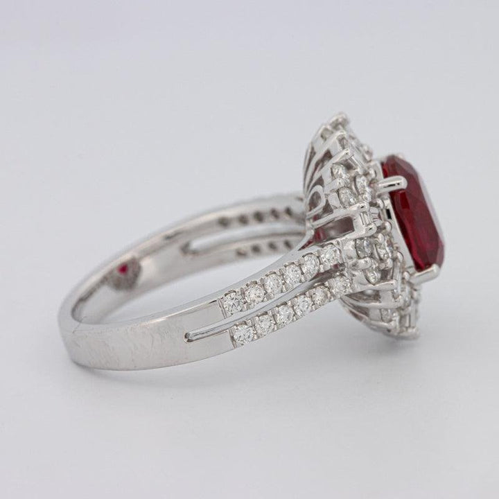 1.30 CT Oval Red Ruby Halo Ring - ZIZOV DIAMONDS