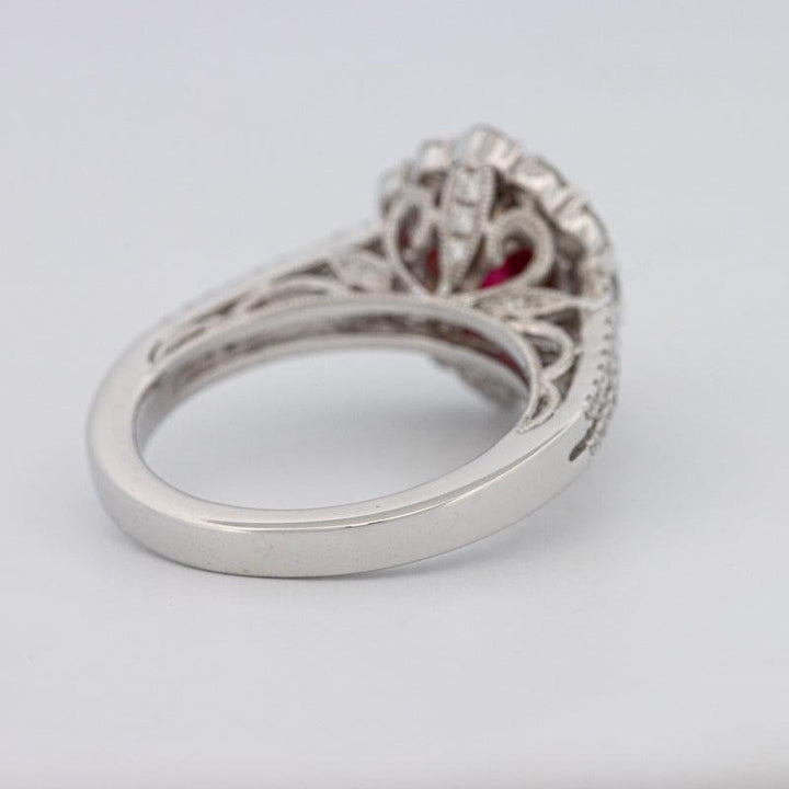 1.30 CT Oval Red Ruby Halo Ring - ZIZOV DIAMONDS