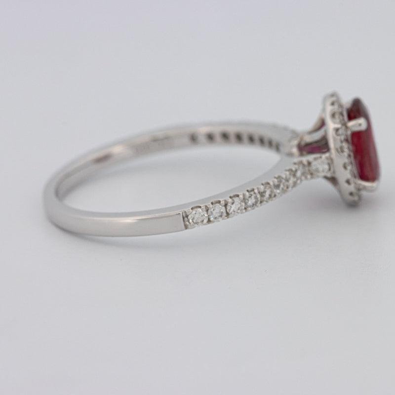 1.30 CT Oval Red Ruby Halo Ring - ZIZOV DIAMONDS