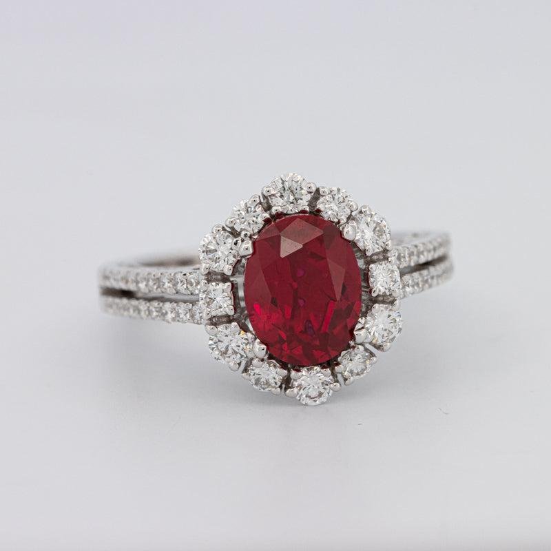 1.30 CT Oval Red Ruby Halo Ring - ZIZOV DIAMONDS