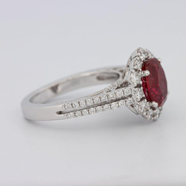 1.30 CT Oval Red Ruby Halo Ring - ZIZOV DIAMONDS