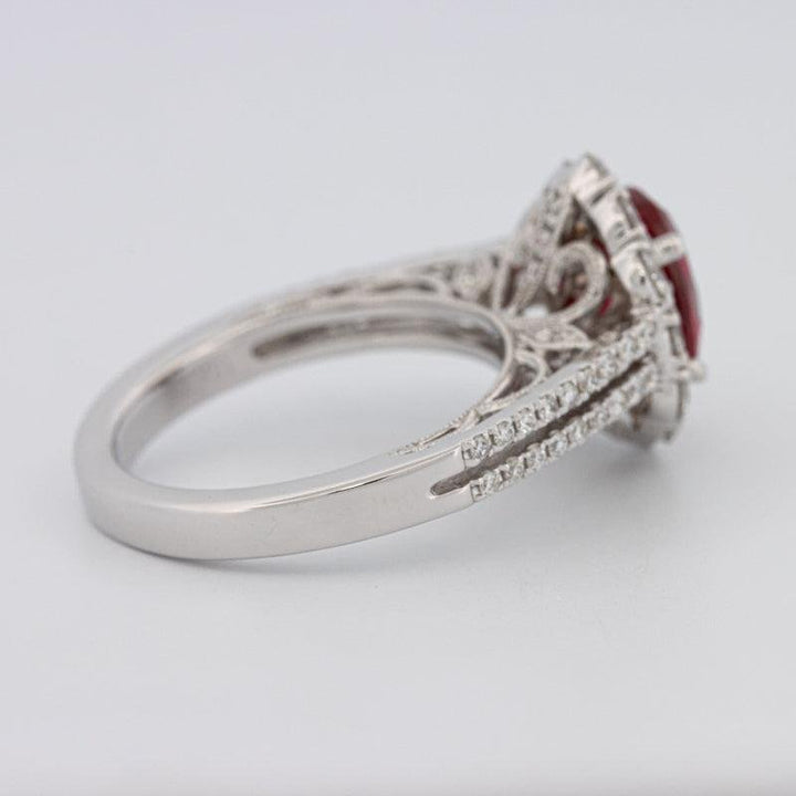 1.30 CT Oval Red Ruby Halo Ring - ZIZOV DIAMONDS