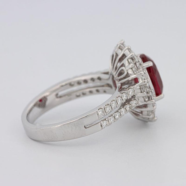 1.30 CT Oval Red Ruby Halo Ring - ZIZOV DIAMONDS