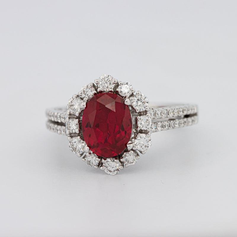 1.30 CT Oval Red Ruby Halo Ring - ZIZOV DIAMONDS