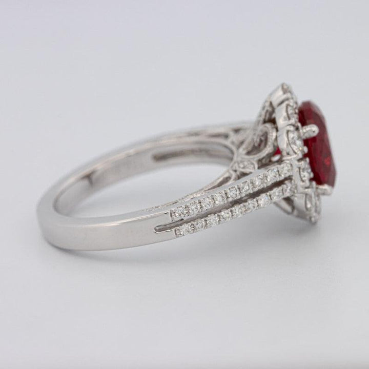 1.30 CT Oval Red Ruby Halo Ring - ZIZOV DIAMONDS