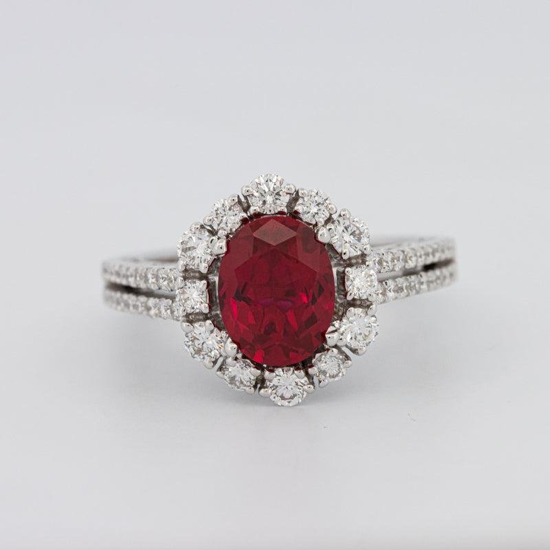 1.30 CT Oval Red Ruby Halo Ring - ZIZOV DIAMONDS