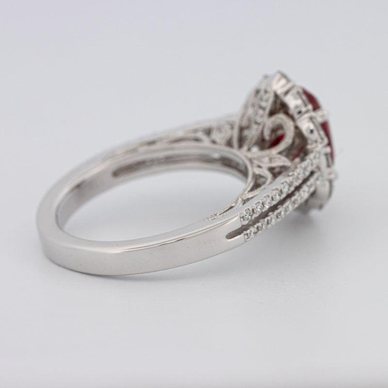1.30 CT Oval Red Ruby Halo Ring - ZIZOV DIAMONDS