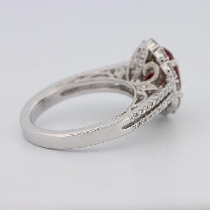 1.30 CT Oval Red Ruby Halo Ring - ZIZOV DIAMONDS