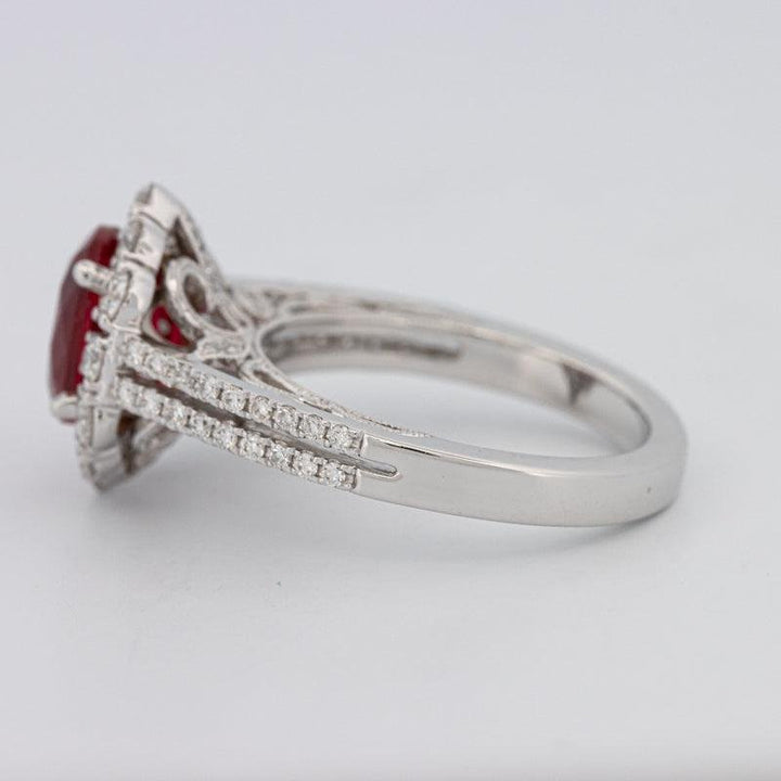 1.30 CT Oval Red Ruby Halo Ring - ZIZOV DIAMONDS