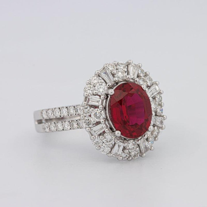 1.30 CT Oval Red Ruby Halo Ring - ZIZOV DIAMONDS
