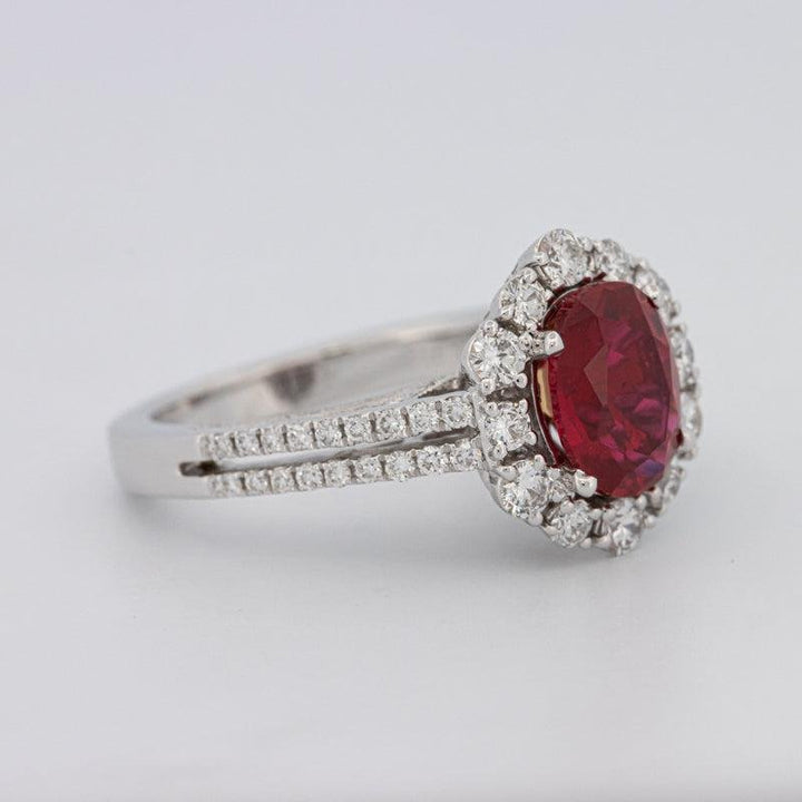 1.30 CT Oval Red Ruby Halo Ring - ZIZOV DIAMONDS