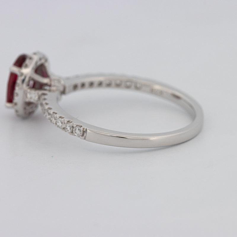 1.30 CT Oval Red Ruby Halo Ring - ZIZOV DIAMONDS