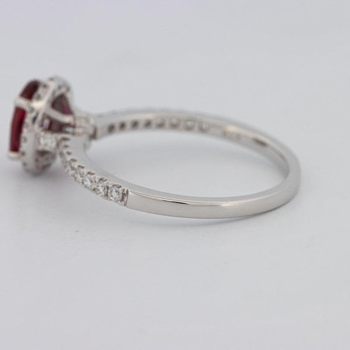 1.30 CT Oval Red Ruby Halo Ring - ZIZOV DIAMONDS