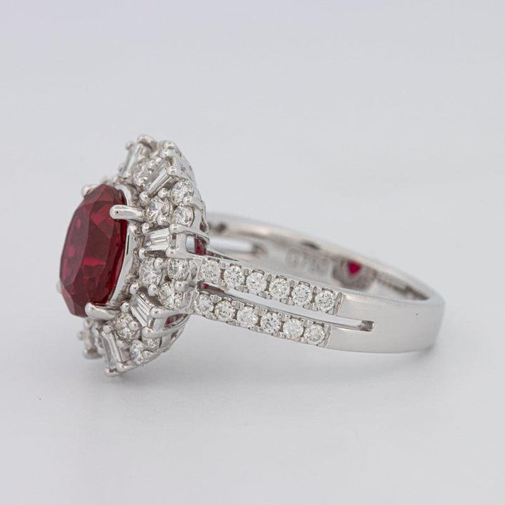 1.30 CT Oval Red Ruby Halo Ring - ZIZOV DIAMONDS