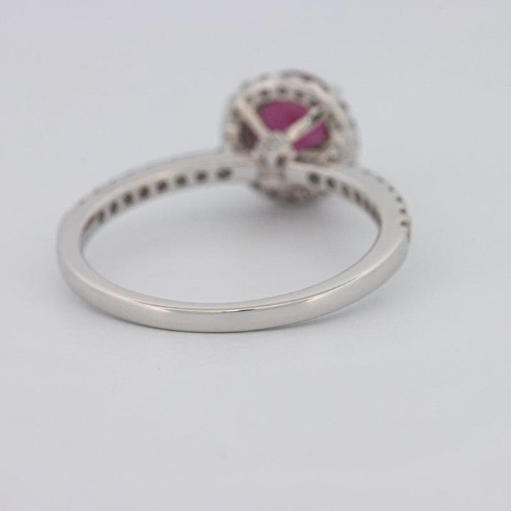 1.30 CT Oval Red Ruby Halo Ring - ZIZOV DIAMONDS