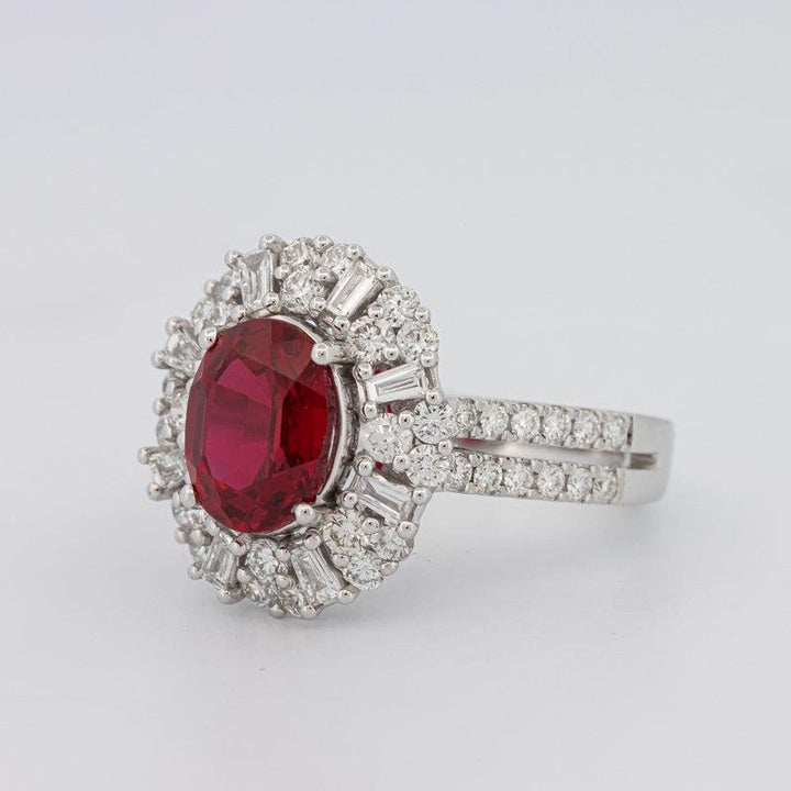 1.30 CT Oval Red Ruby Halo Ring - ZIZOV DIAMONDS