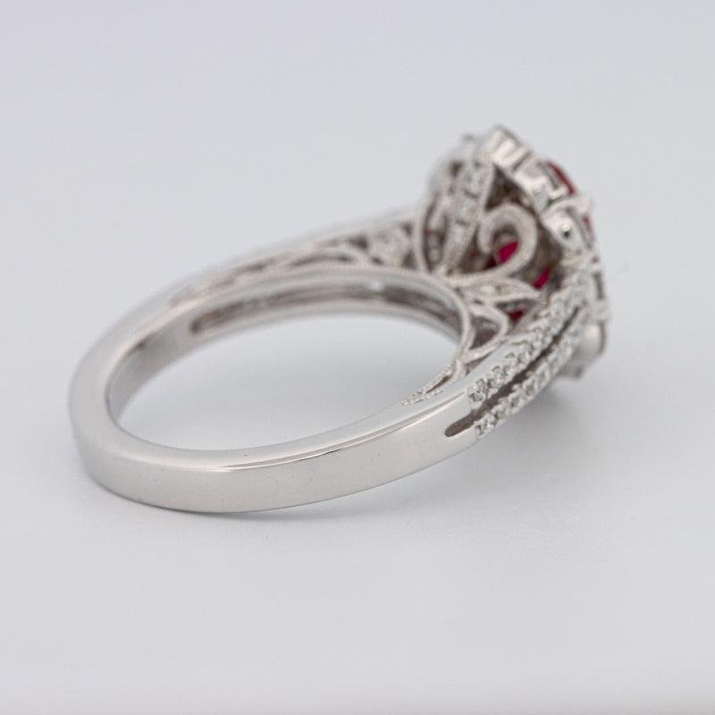 1.30 CT Oval Red Ruby Halo Ring - ZIZOV DIAMONDS