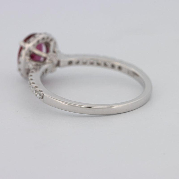 1.30 CT Oval Red Ruby Halo Ring - ZIZOV DIAMONDS