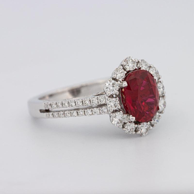 1.30 CT Oval Red Ruby Halo Ring - ZIZOV DIAMONDS