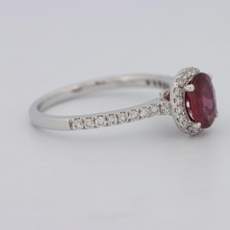 1.30 CT Oval Red Ruby Halo Ring - ZIZOV DIAMONDS