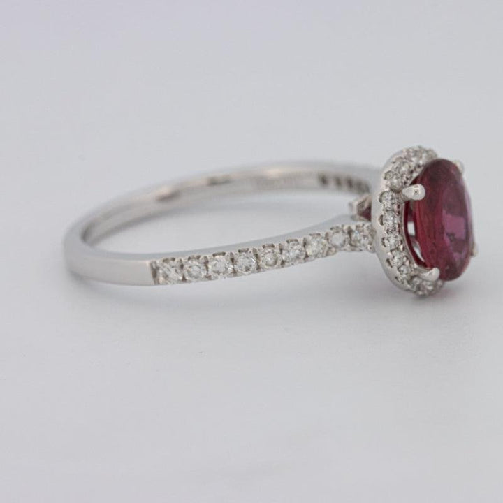 1.30 CT Oval Red Ruby Halo Ring - ZIZOV DIAMONDS