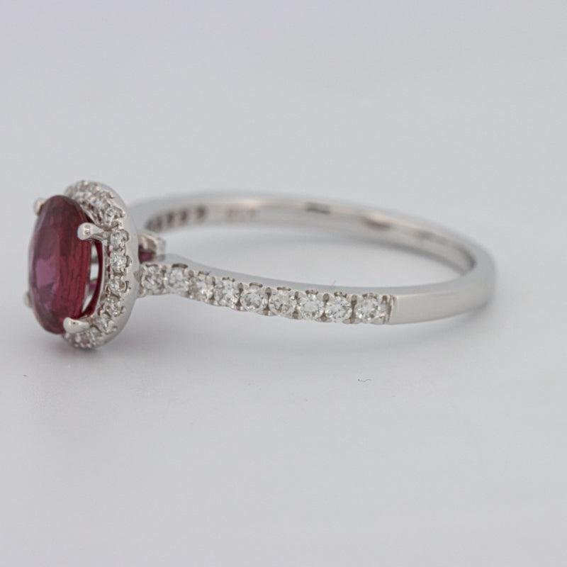 1.30 CT Oval Red Ruby Halo Ring - ZIZOV DIAMONDS