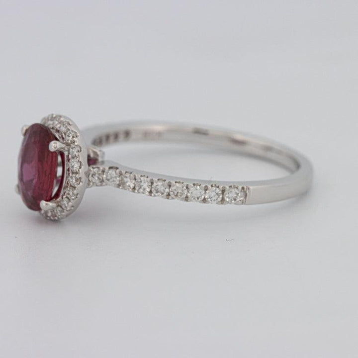 1.30 CT Oval Red Ruby Halo Ring - ZIZOV DIAMONDS