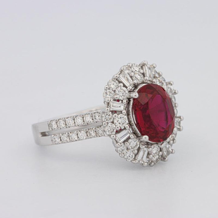 1.30 CT Oval Red Ruby Halo Ring - ZIZOV DIAMONDS