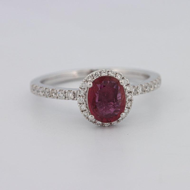 1.30 CT Oval Red Ruby Halo Ring - ZIZOV DIAMONDS
