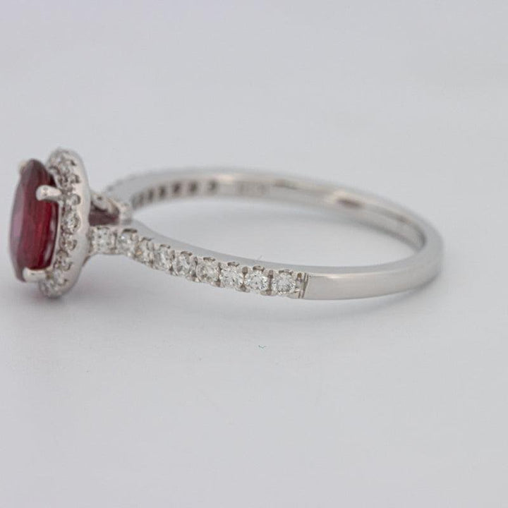1.30 CT Oval Red Ruby Halo Ring - ZIZOV DIAMONDS