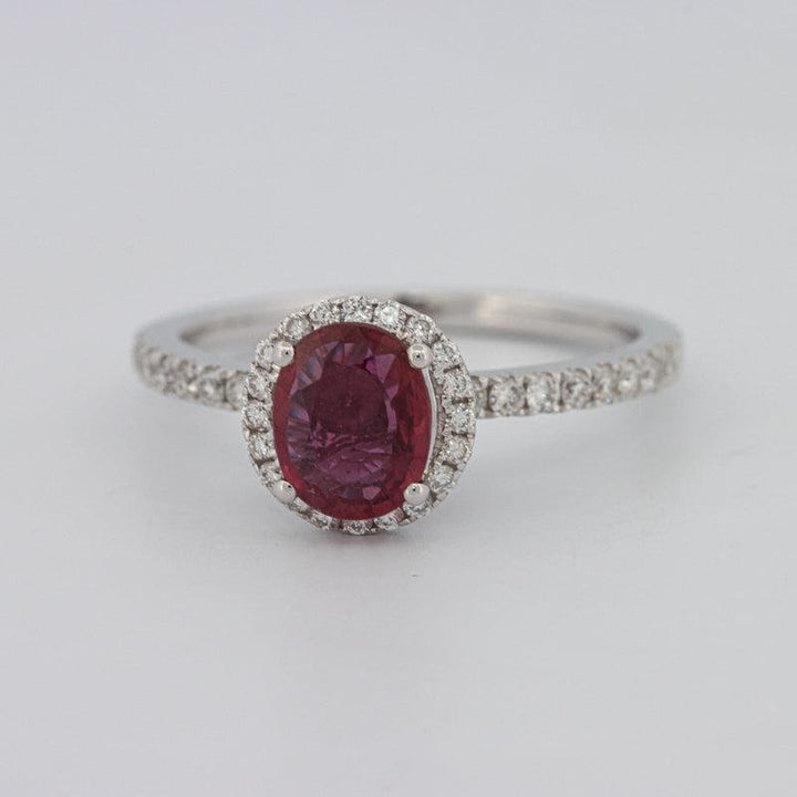 1.30 CT Oval Red Ruby Halo Ring - ZIZOV DIAMONDS
