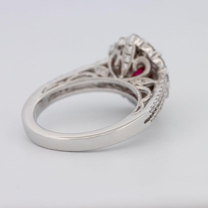 1.30 CT Oval Red Ruby Halo Ring - ZIZOV DIAMONDS