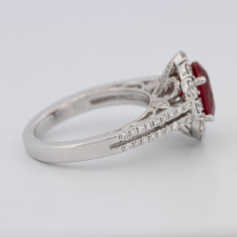 1.30 CT Oval Red Ruby Halo Ring - ZIZOV DIAMONDS