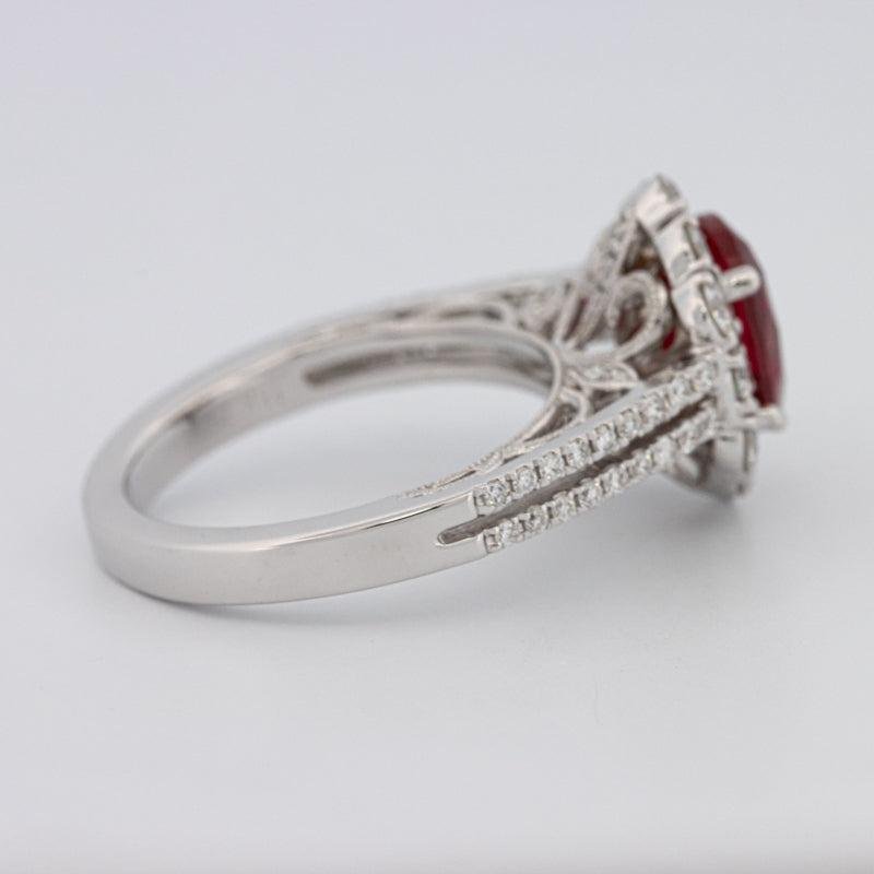1.30 CT Oval Red Ruby Halo Ring - ZIZOV DIAMONDS