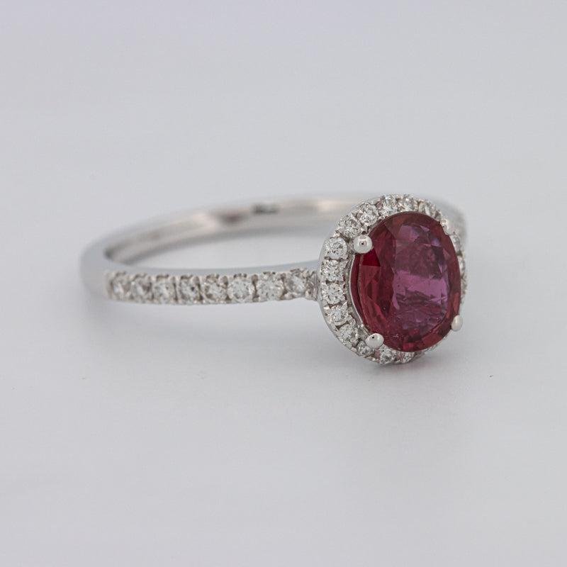 1.30 CT Oval Red Ruby Halo Ring - ZIZOV DIAMONDS