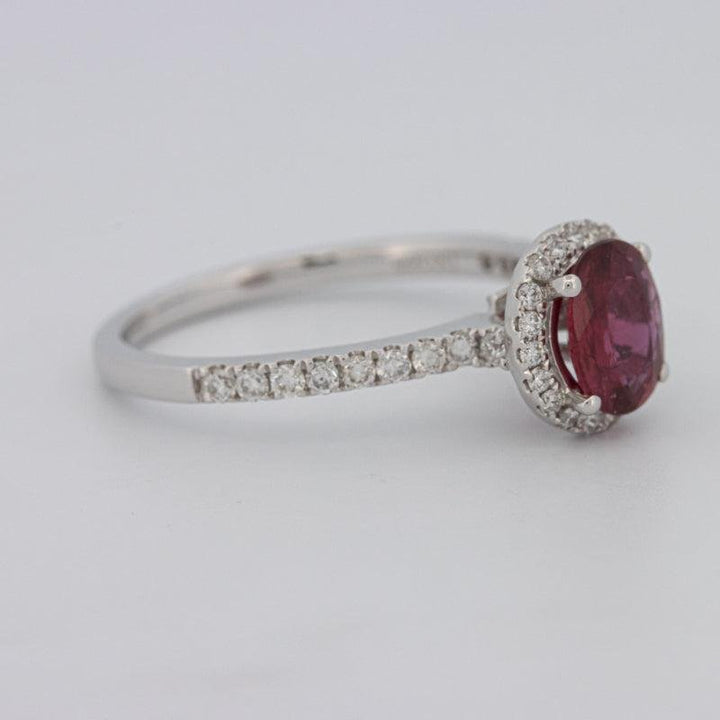 1.30 CT Oval Red Ruby Halo Ring - ZIZOV DIAMONDS