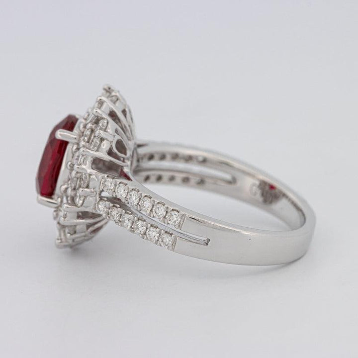 1.30 CT Oval Red Ruby Halo Ring - ZIZOV DIAMONDS