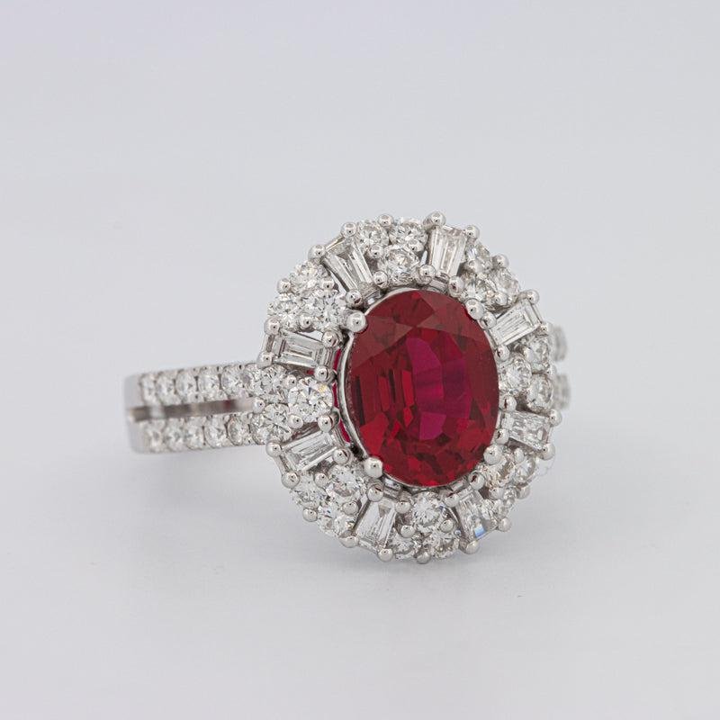 1.30 CT Oval Red Ruby Halo Ring - ZIZOV DIAMONDS