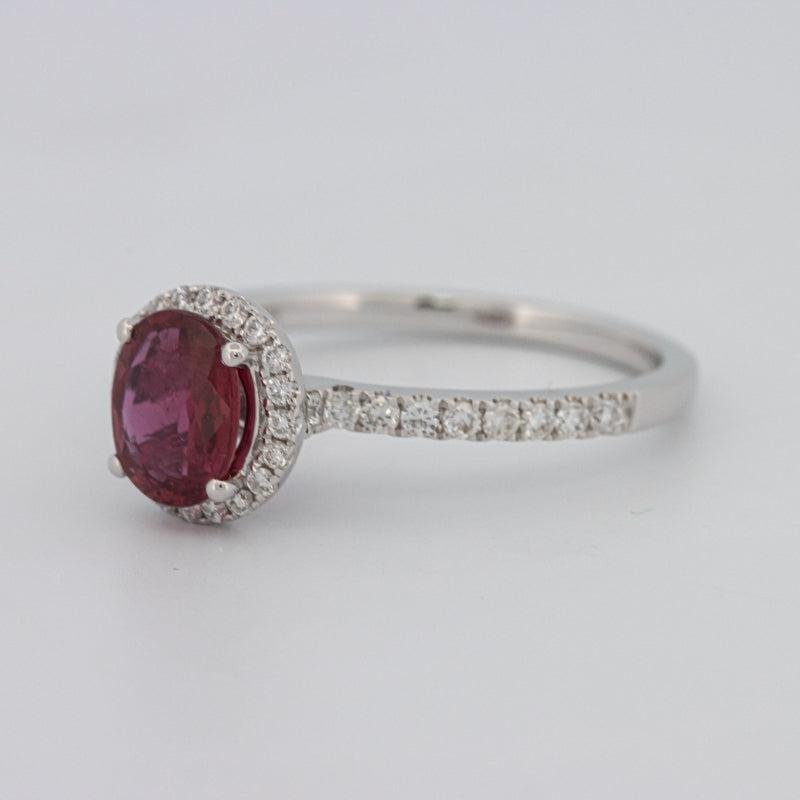 1.30 CT Oval Red Ruby Halo Ring - ZIZOV DIAMONDS