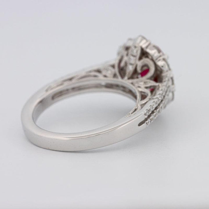 1.30 CT Oval Red Ruby Halo Ring - ZIZOV DIAMONDS