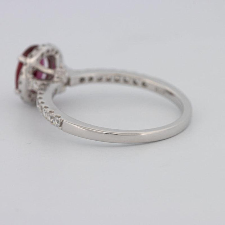 1.30 CT Oval Red Ruby Halo Ring - ZIZOV DIAMONDS