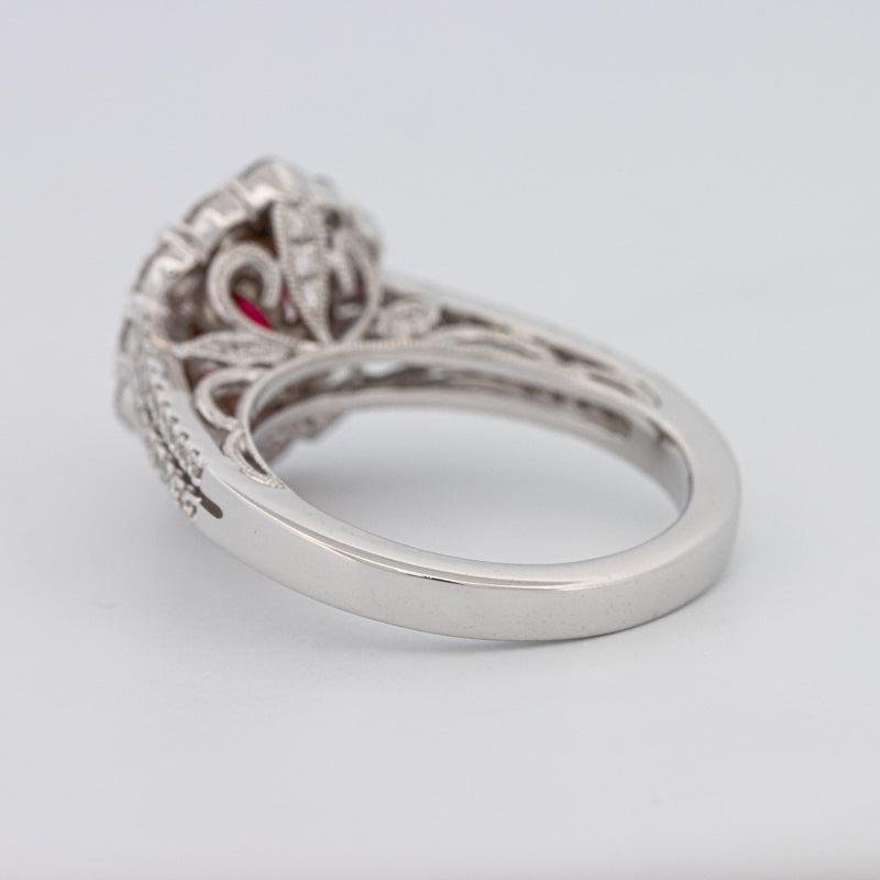 1.30 CT Oval Red Ruby Halo Ring - ZIZOV DIAMONDS