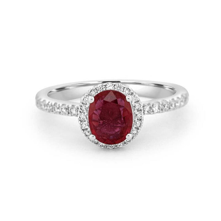 1.30 CT Oval Red Ruby Halo Ring - ZIZOV DIAMONDS