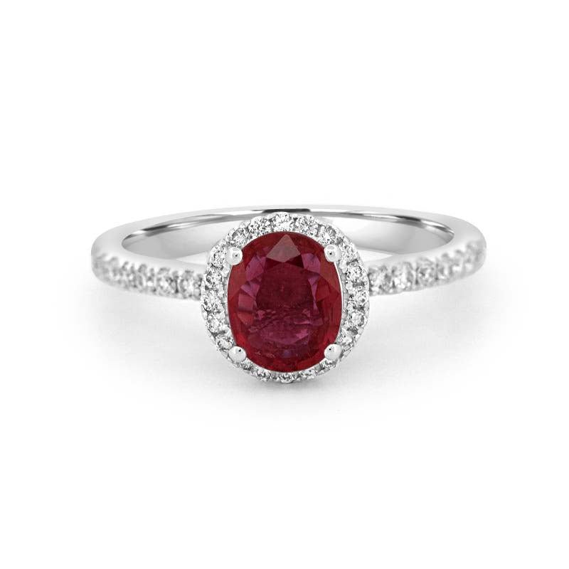 1.30 CT Oval Red Ruby Halo Ring - ZIZOV DIAMONDS